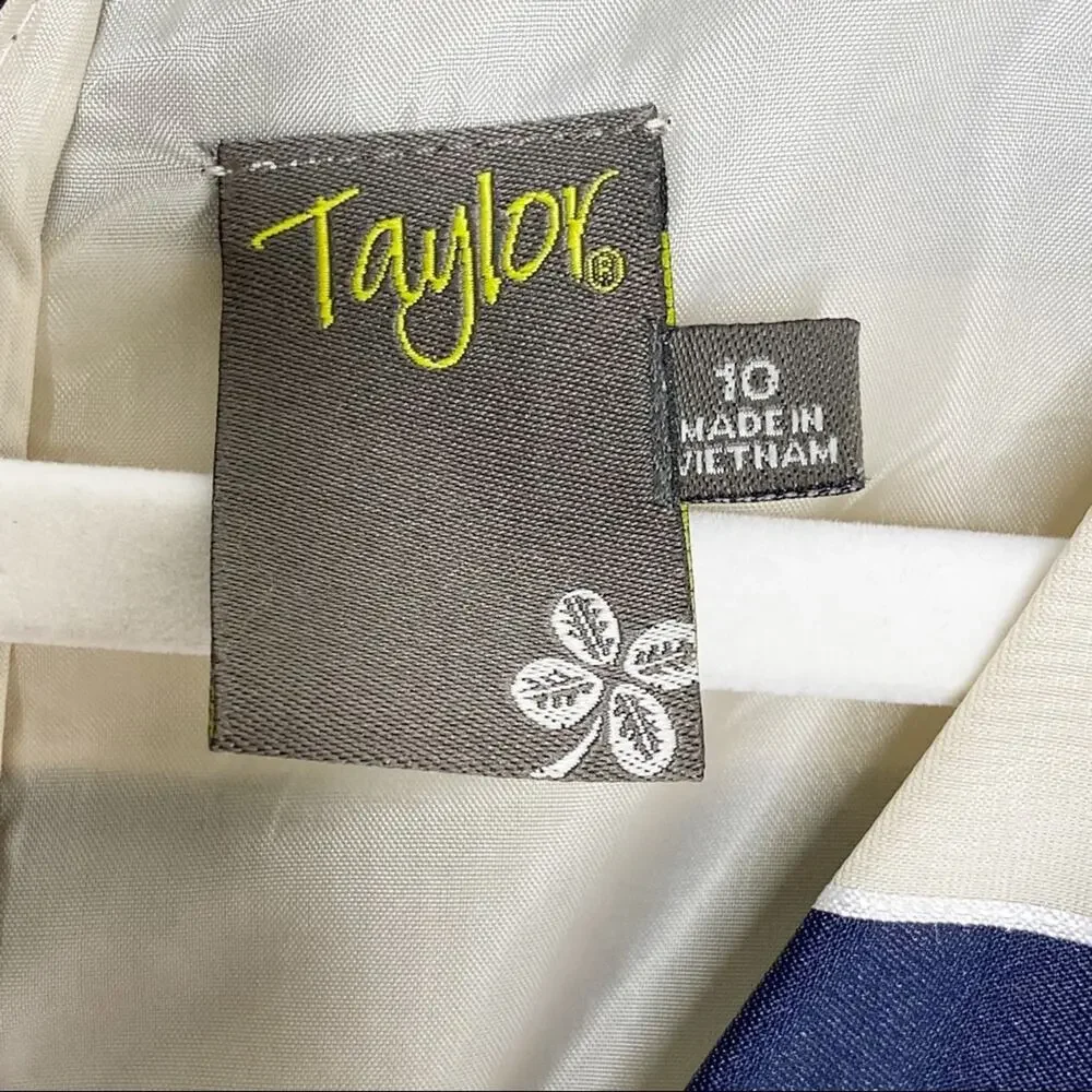 Taylor Blue Tan Striped Sleeveless Fit & Flare Dress Size 10
